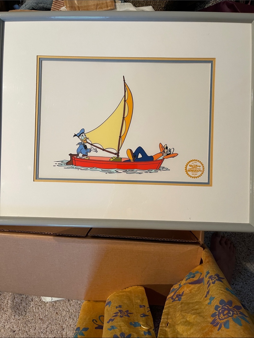 Disney Donald Duck & Goofy Sailboat Art Print - Yellow, Red, Blue
